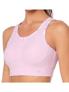 Yvette Women Pink Zipper Front Racerback Sports Bra Size 3X Plus
